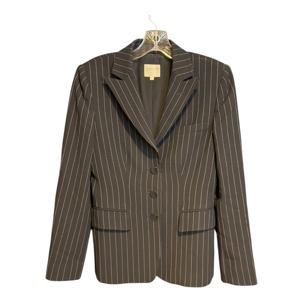 ARMANI COLLEZIONI Blazer Jacket Pinstripe Black Wool Blend Designer 6 Small
